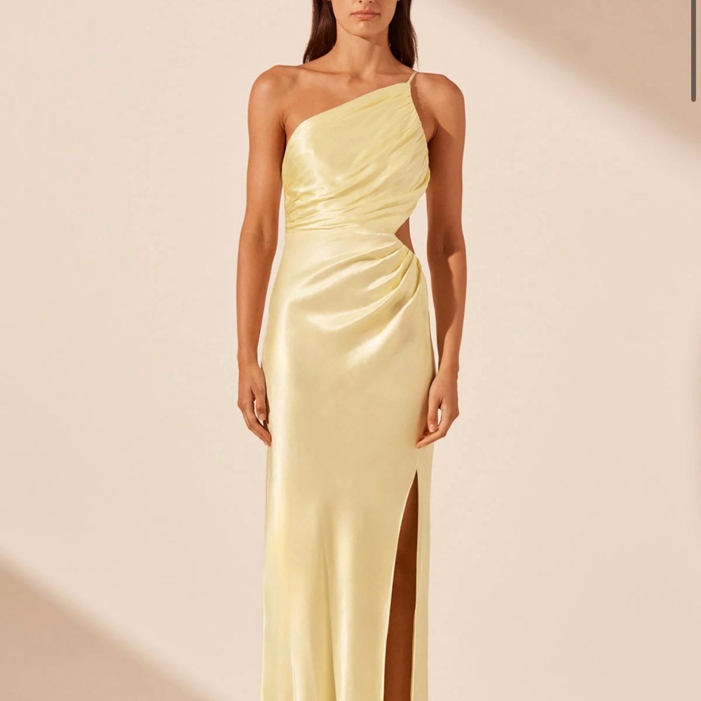 Shona Joy La Line Asymmetrical Gathered Maxi Dress - Lemon